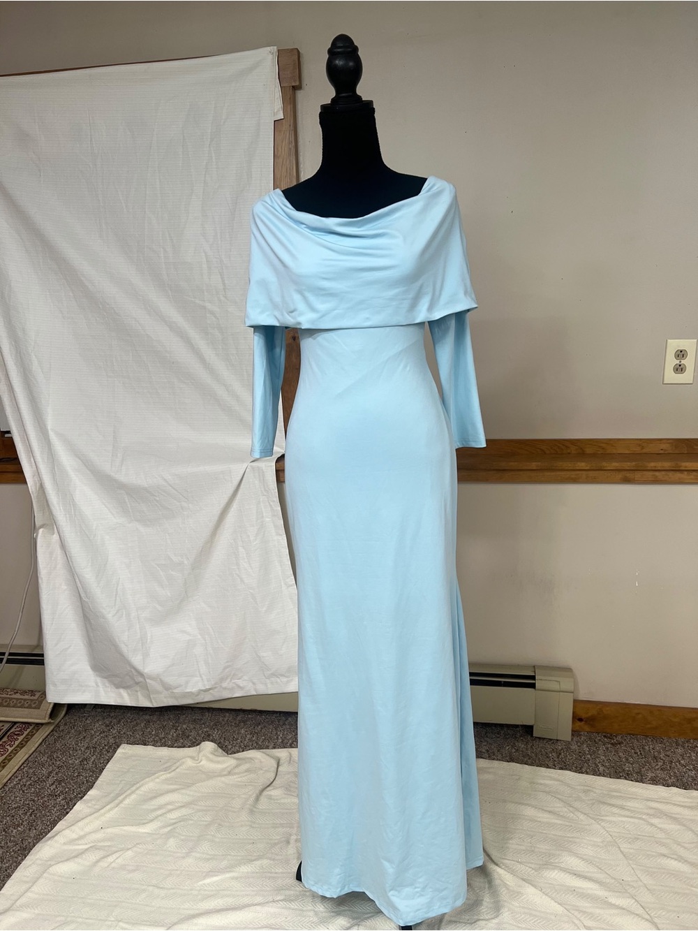 SHEIN Light Blue Off-Shoulder Long Sleeve Maxi Dress